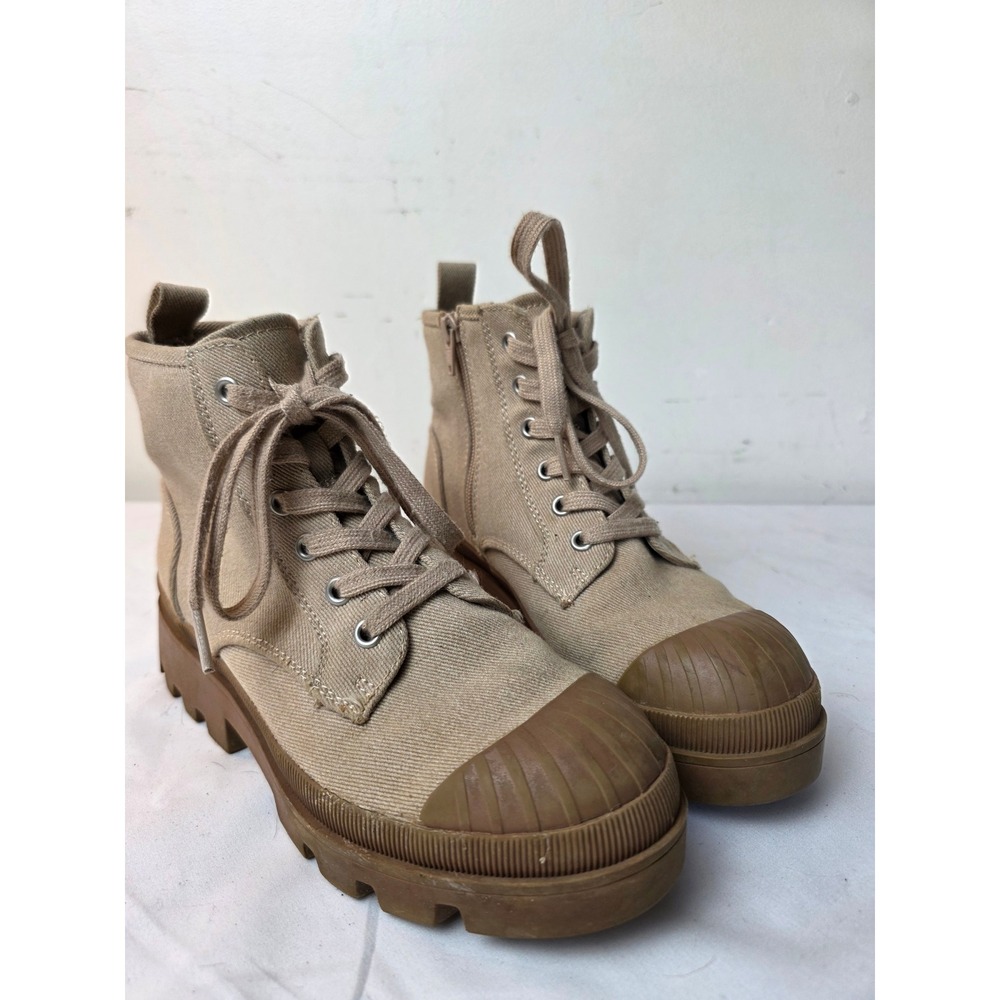 Universal Thread Tan Canvas Combat Boots Lug Sole Side Zip Ankle Booties Size 7